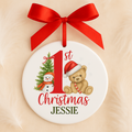 Personalised Baby’s First Christmas Ornament – Custom Name Keepsake with Teddy Bear & Snowman