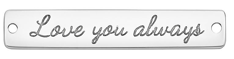 Metallic name tags with 'Love you always' and personalized dates on a white background