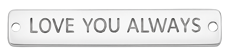 Metallic name tags with 'Love you always' and personalized dates on a white background