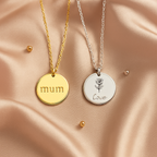 Personalised Engraved Disc Necklace – Gold or Silver Stainless Steel | Custom Engraved Keepsake Gift