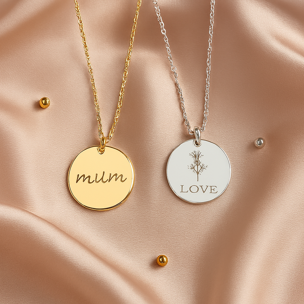 Personalised Engraved Disc Necklace – Gold or Silver Stainless Steel | Custom Engraved Keepsake Gift
