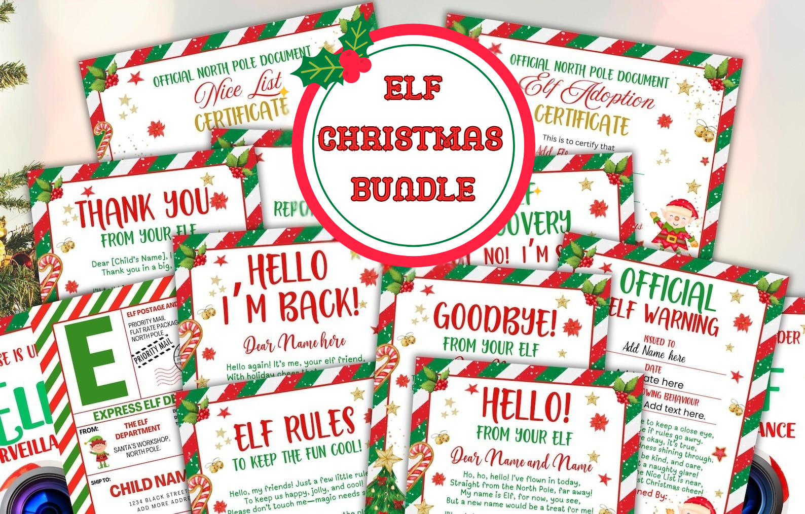 Elegant Elf Letter Bundle – 15 personalised Christmas Notes, Certificates & Activities for Kids